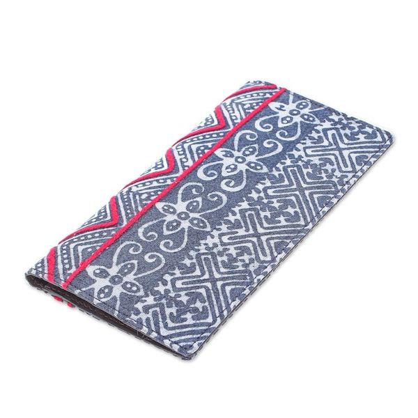 Alternate image for Hand Made Cotton and Leather Batik Long Wallet Red Thread