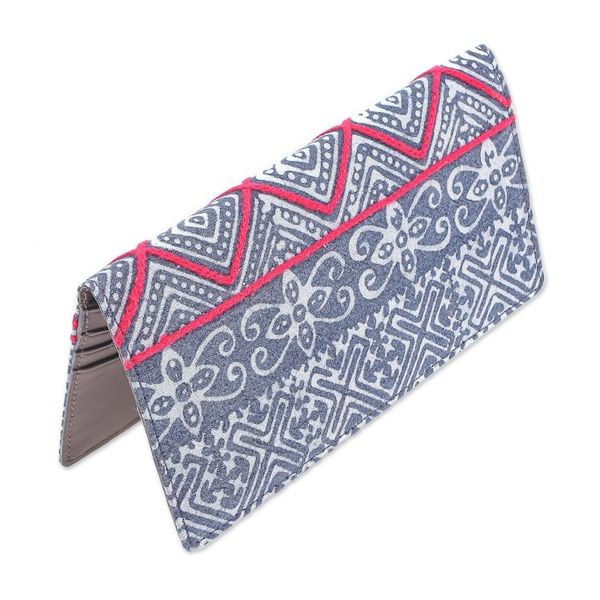 Alternate image for Hand Made Cotton and Leather Batik Long Wallet Red Thread