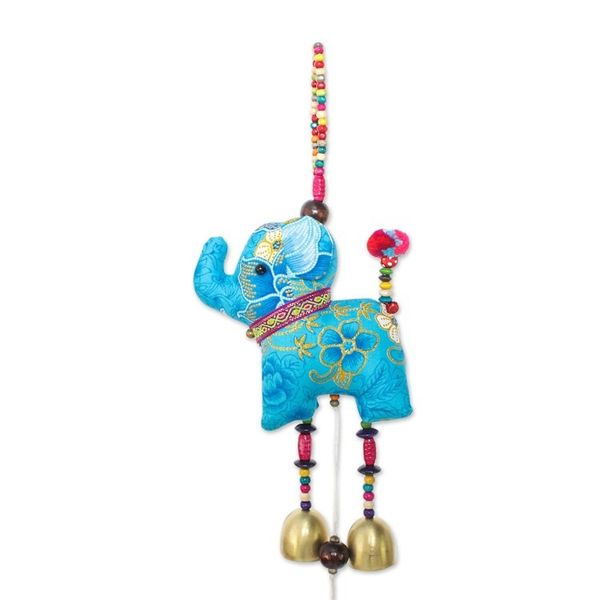 Alternate image for Elephant-Themed Cotton Mobile in Blue from Thailand Elephant Dance in Blue
