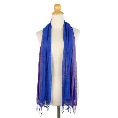 Alternate image for Handwoven Purple and Blue Cotton Scarf from Thailand Iris Mood