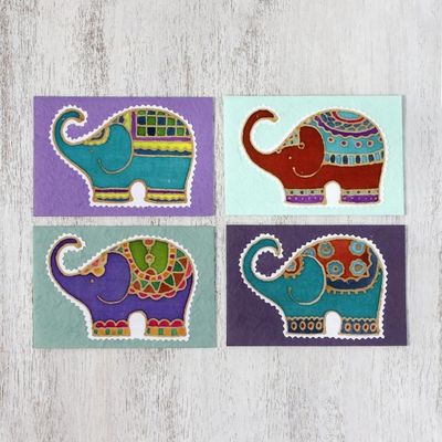 Alternate image for Four Colorful Batik Elephant Greeting Cards from Thailand Well-Wishing Elephants