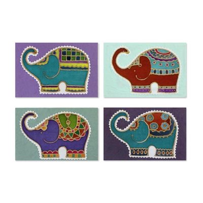 Alternate image for Four Colorful Batik Elephant Greeting Cards from Thailand Well-Wishing Elephants