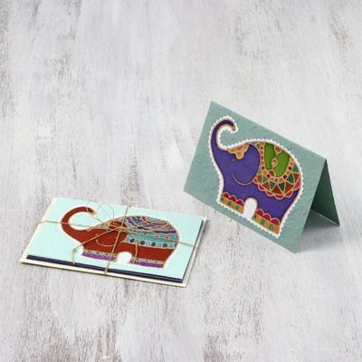 Alternate image for Four Colorful Batik Elephant Greeting Cards from Thailand Well-Wishing Elephants