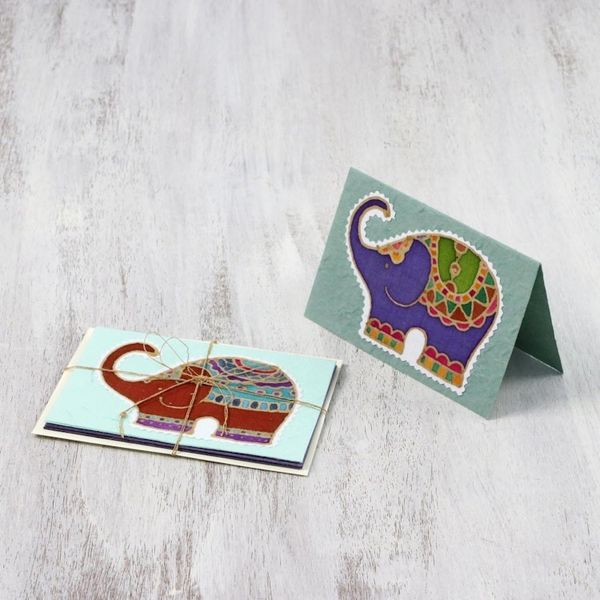 Alternate image for Four Colorful Batik Elephant Greeting Cards from Thailand Well-Wishing Elephants