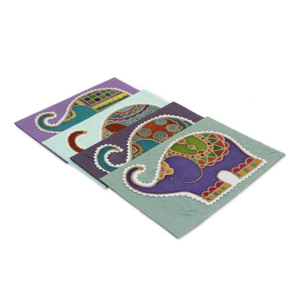 Alternate image for Four Colorful Batik Elephant Greeting Cards from Thailand Well-Wishing Elephants
