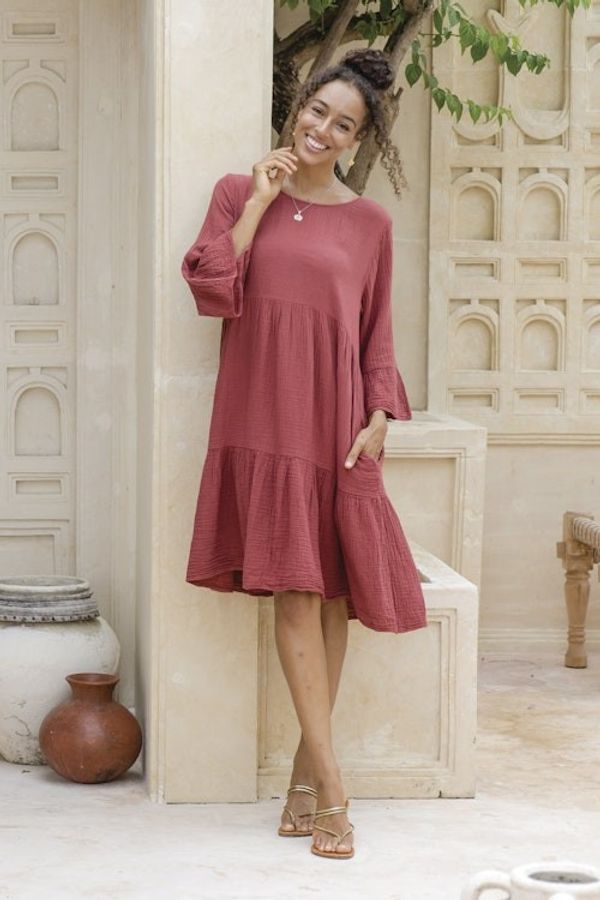 Alternate image for Double-Gauze Cotton Tunic Dress in a Cranberry Hue Cranberry Trends