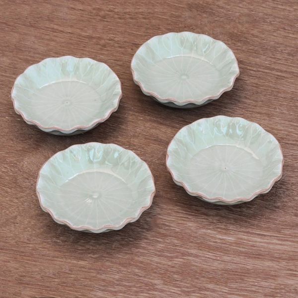 Alternate image for Lotus Leaf Celadon Ceramic Appetizer Bowls Set of 4 Festive Lotus