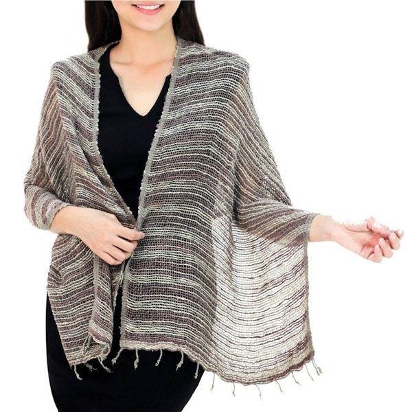 Alternate image for Thai Brown and Grey Cotton Scarf Breezy Brown and Grey