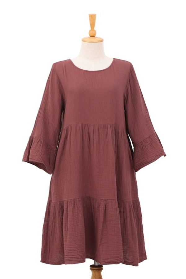 Alternate image for Double-Gauze Cotton Tunic Dress in a Cranberry Hue Cranberry Trends