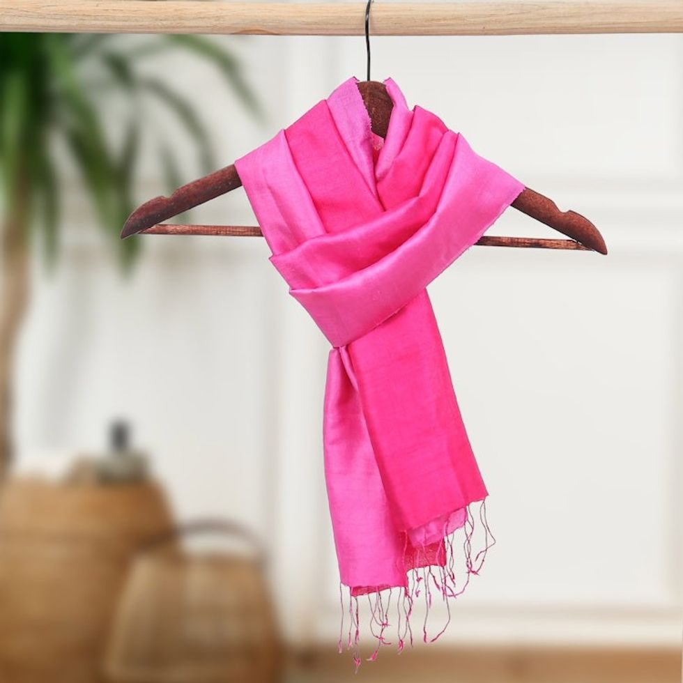 Sugar Plum and Magenta Silk Wrap Scarf with Fringes 'Plum Encounter'