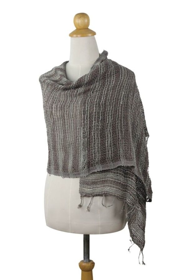 Alternate image for Thai Brown and Grey Cotton Scarf Breezy Brown and Grey