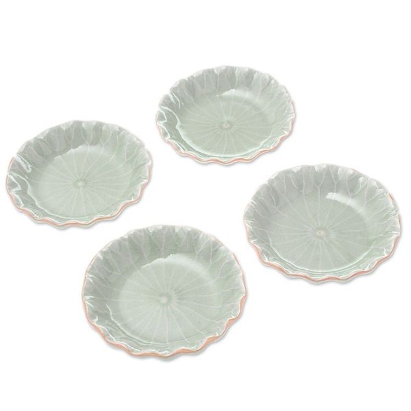 Alternate image for Lotus Leaf Celadon Ceramic Appetizer Bowls Set of 4 Festive Lotus