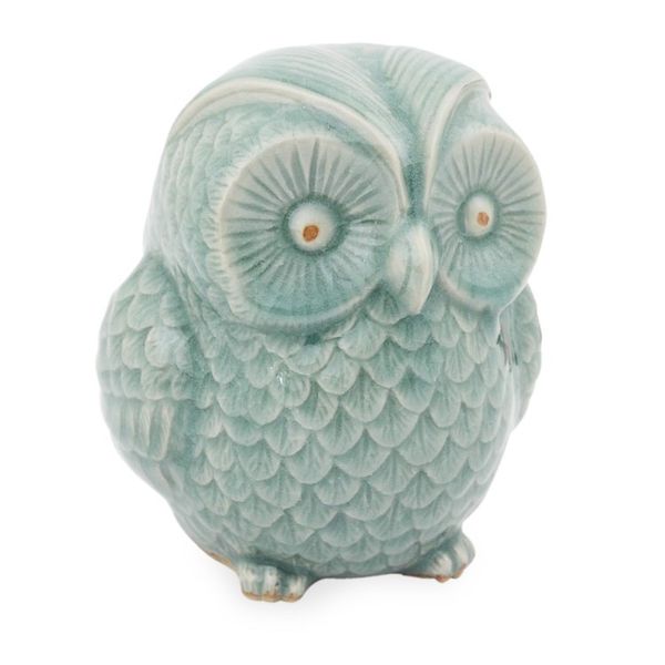 Alternate image for Blue Celadon Ceramic Owl Figurine Sweet Blue Owl