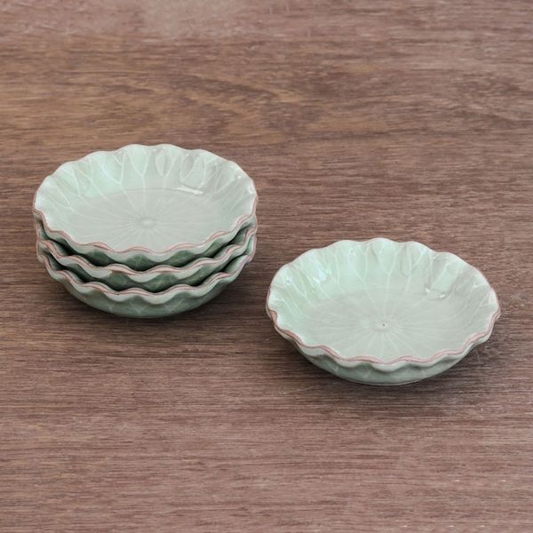 Alternate image for Lotus Leaf Celadon Ceramic Appetizer Bowls Set of 4 Festive Lotus