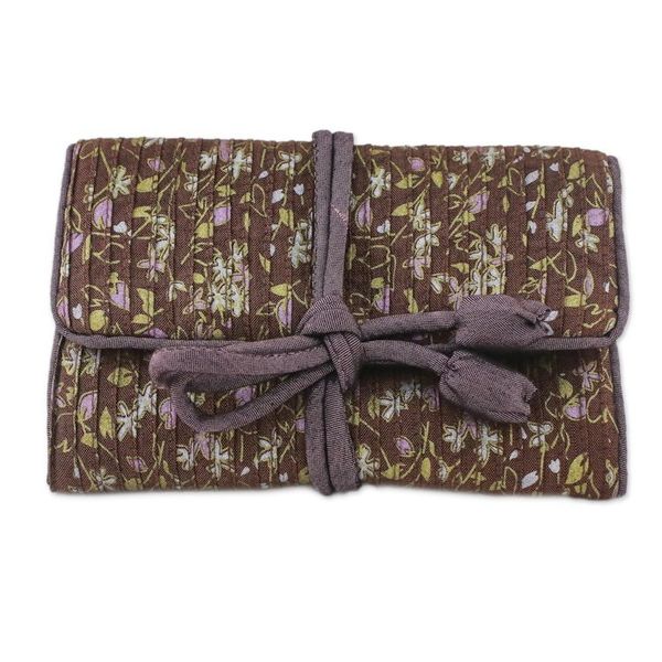 Alternate image for Rayon and Silk Blend Jewelry Roll in Brown from Thailand Fashion Garden