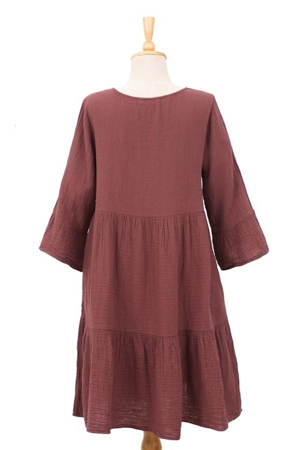 Alternate image for Double-Gauze Cotton Tunic Dress in a Cranberry Hue Cranberry Trends