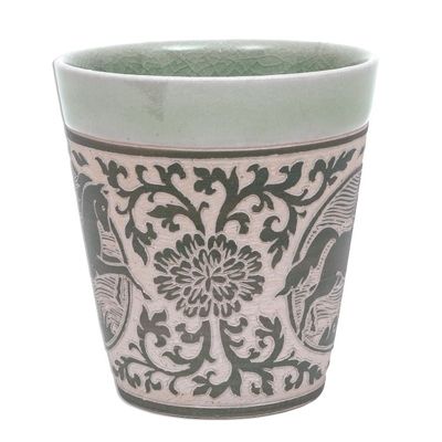 Alternate image for Celadon Glazed Ceramic Mug with Horse from Thailand Thai Zodiac Horse