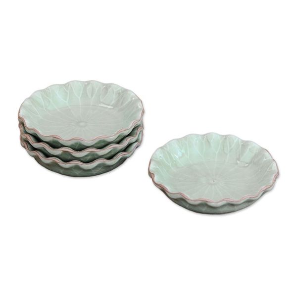 Alternate image for Lotus Leaf Celadon Ceramic Appetizer Bowls Set of 4 Festive Lotus