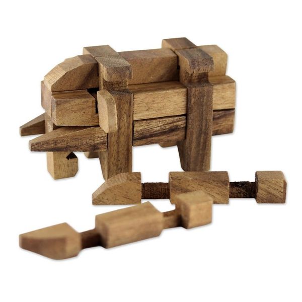 Alternate image for Rain Tree Wood Elephant Puzzle from Thailand Elephant Puzzle