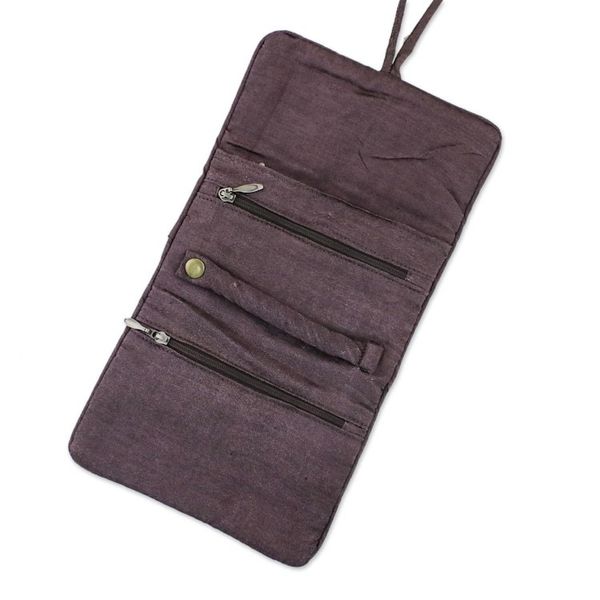 Alternate image for Rayon and Silk Blend Jewelry Roll in Brown from Thailand Fashion Garden