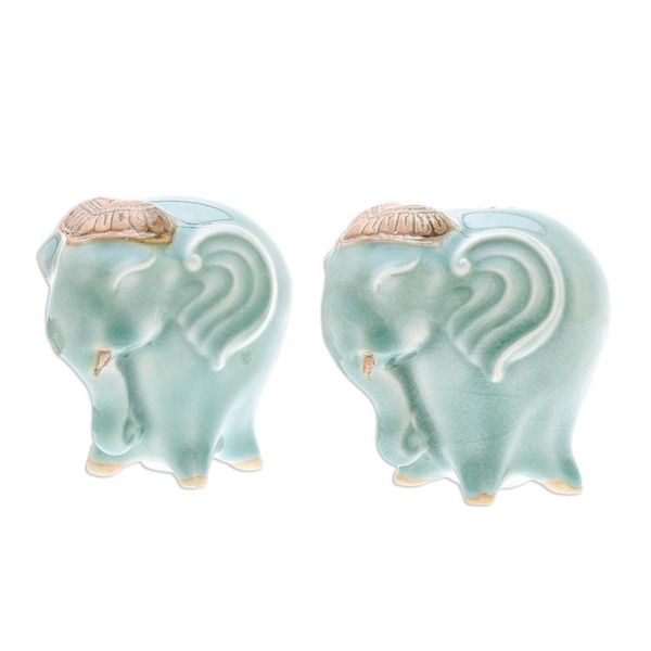 Alternate image for Celadon Ceramic Elephant Salt and Pepper Shakers Pair Calm Elephants in Green