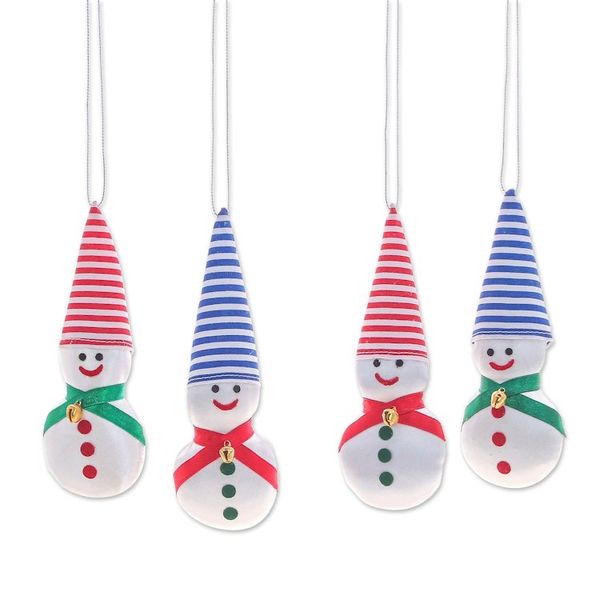 Alternate image for Set of Four Satin Snowmen Ornaments with Aluminum Bells Snowy Kids