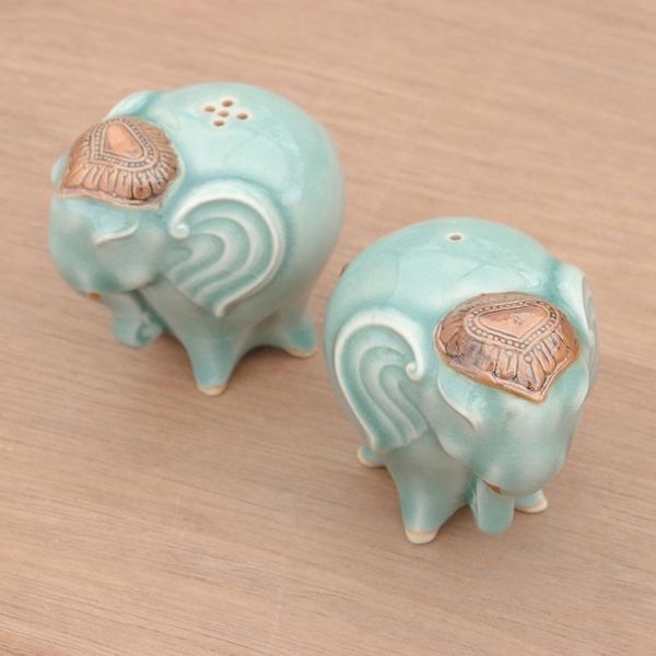 Alternate image for Celadon Ceramic Elephant Salt and Pepper Shakers Pair Calm Elephants in Green