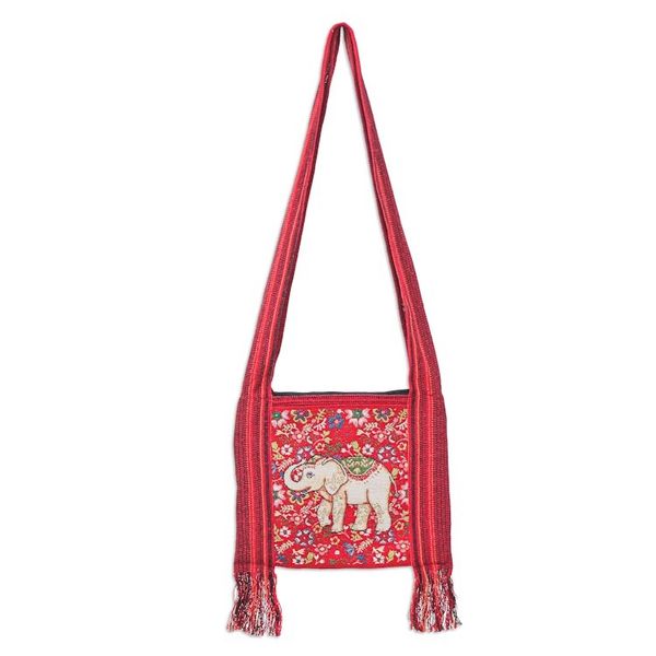Alternate image for Traditional Elephant-Themed Floral Red Sling with Fringes Elephants Delight