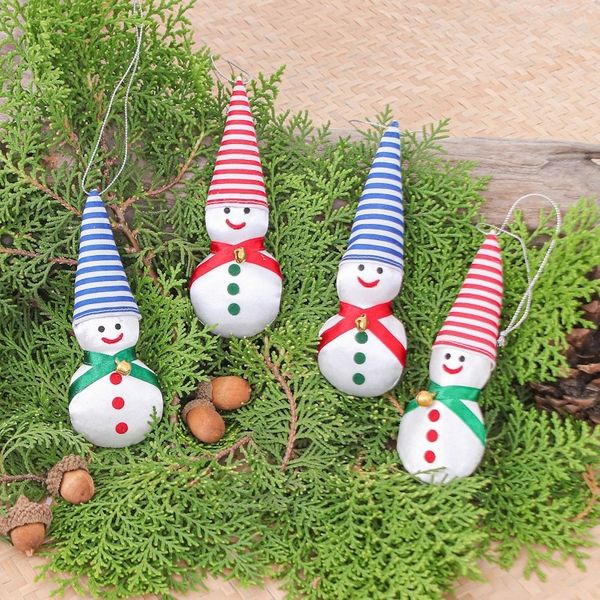 Alternate image for Set of Four Satin Snowmen Ornaments with Aluminum Bells Snowy Kids