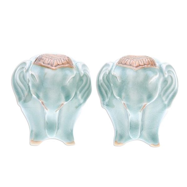 Alternate image for Celadon Ceramic Elephant Salt and Pepper Shakers Pair Calm Elephants in Green