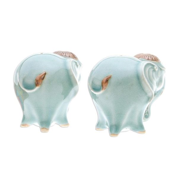 Alternate image for Celadon Ceramic Elephant Salt and Pepper Shakers Pair Calm Elephants in Green