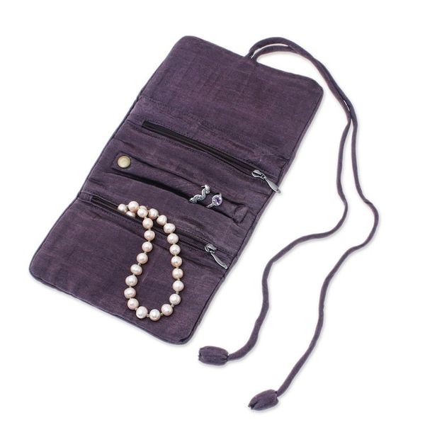 Alternate image for Rayon and Silk Blend Jewelry Roll in Brown from Thailand Fashion Garden