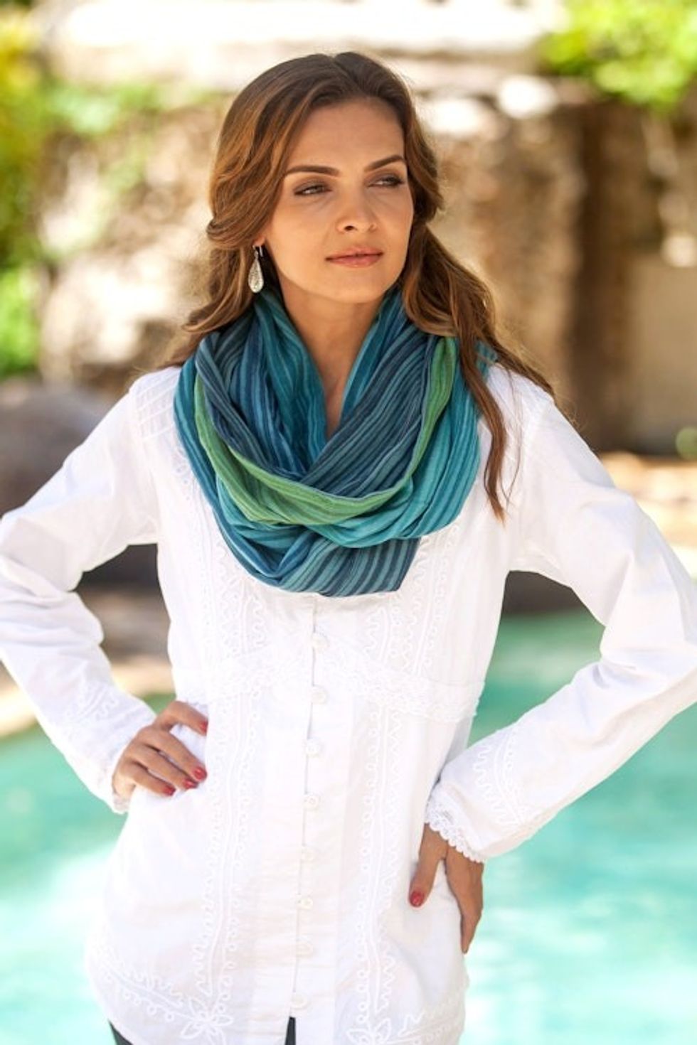 Artisan Crafted 100 Cotton Infinity Scarf from Thailand 'Seaside Breezes'