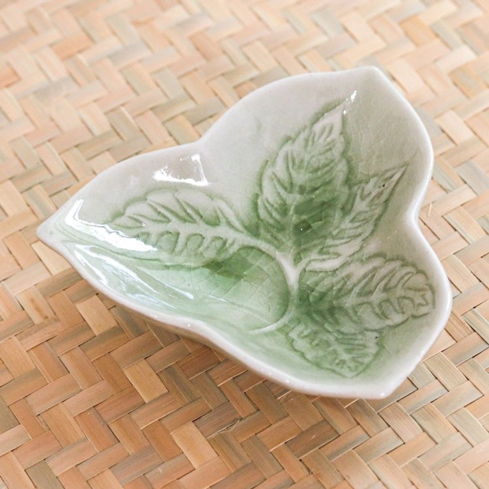 Handcrafted Celadon Candy Dish 'Triangle Leaf'