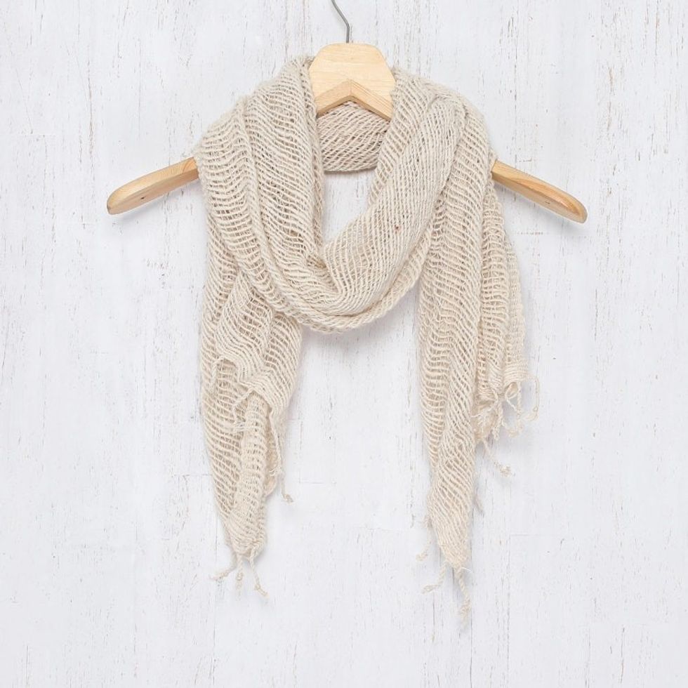 Natural Cotton Hand Woven Shawl Wrap from Thailand 'Breeze of Nature'