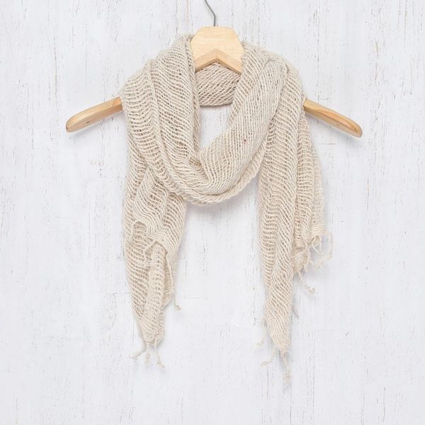Alternate image for Natural Cotton Hand Woven Shawl Wrap from Thailand Breeze of Nature