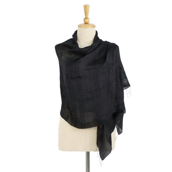 Alternate image for Handcrafted Fringed Silk Shawl in Black from Thailand Midnight Breeze