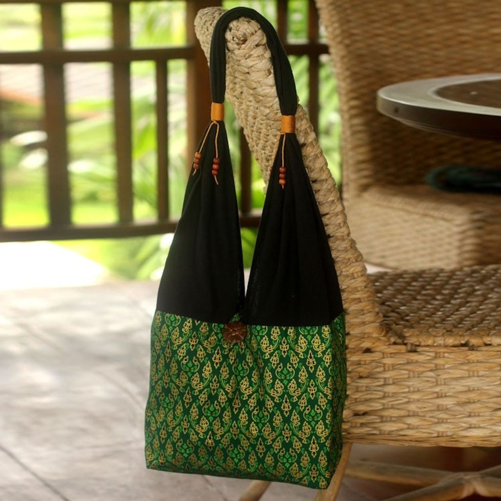 Hand Crafted Cotton Shoulder Bag 'Thai Emerald'