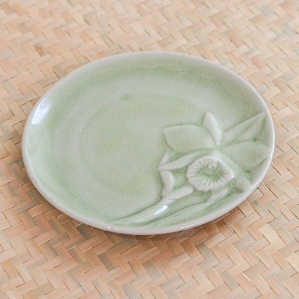 Alternate image for Green Floral Celadon Ceramic Dessert Plate Lanna Orchid