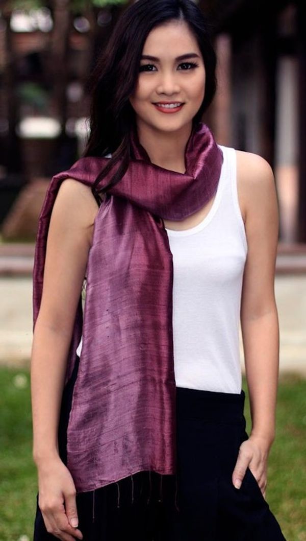 Alternate image for Handcrafted Batik Silk Scarf Orchid Duality
