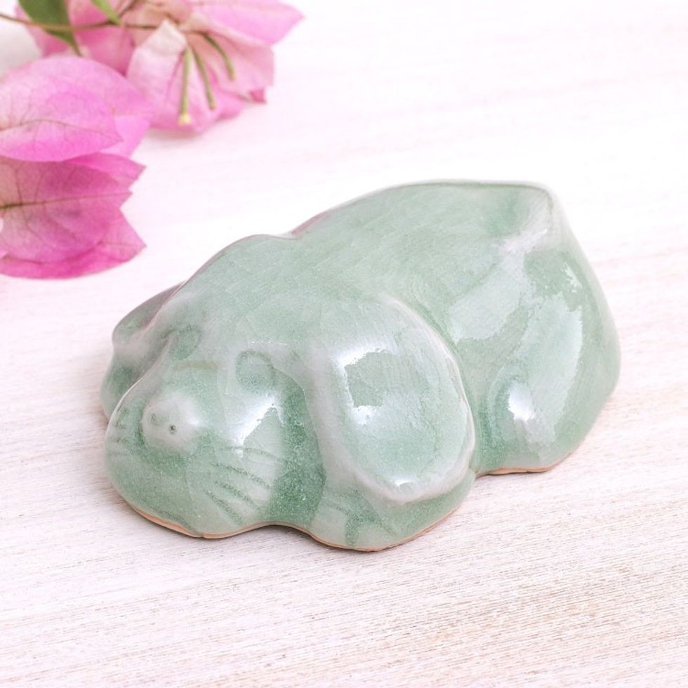 Green Celadon Ceramic Figurine 'Scolded Pup'