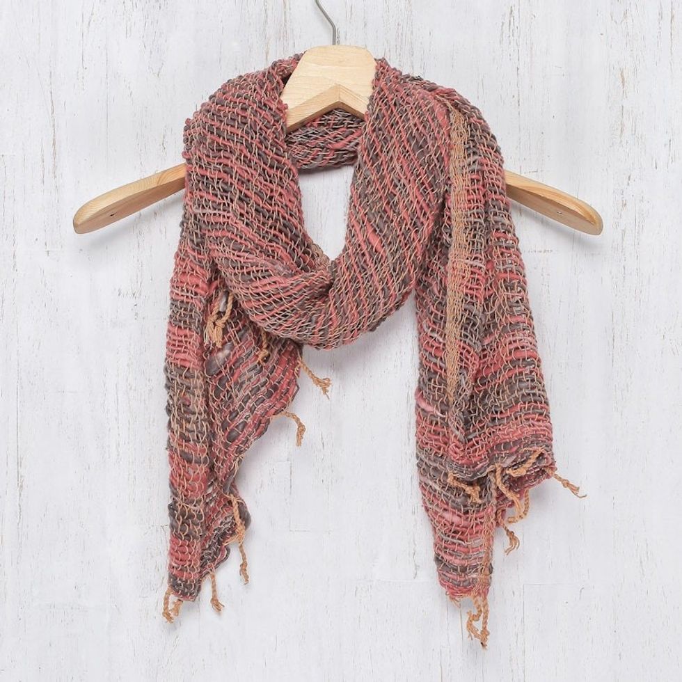 Thai Red and Grey Cotton Scarf 'Breezy Red and Grey'