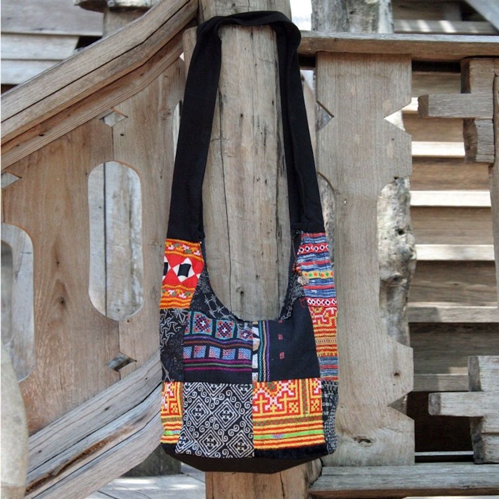 Cotton sling tote bag 'Hmong Colors'