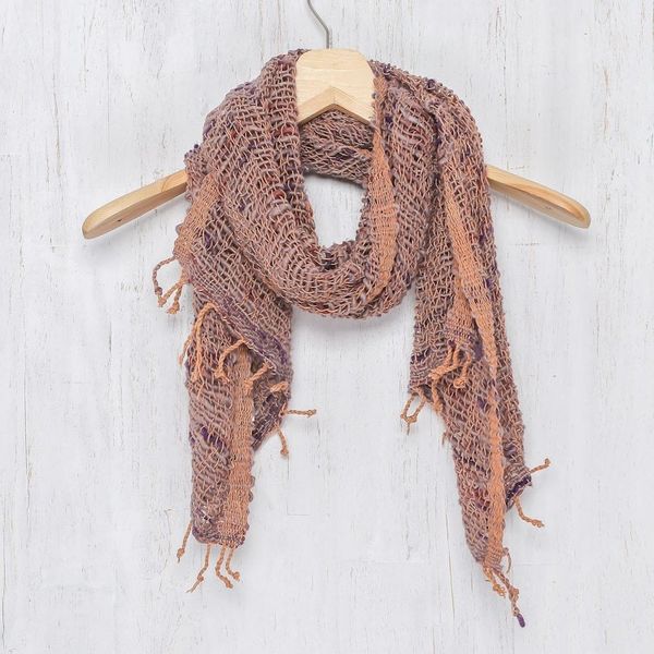 Alternate image for Hand Spun Cotton Shawl Wrap in Brown Purple and Pink Breeze of Brown Purple