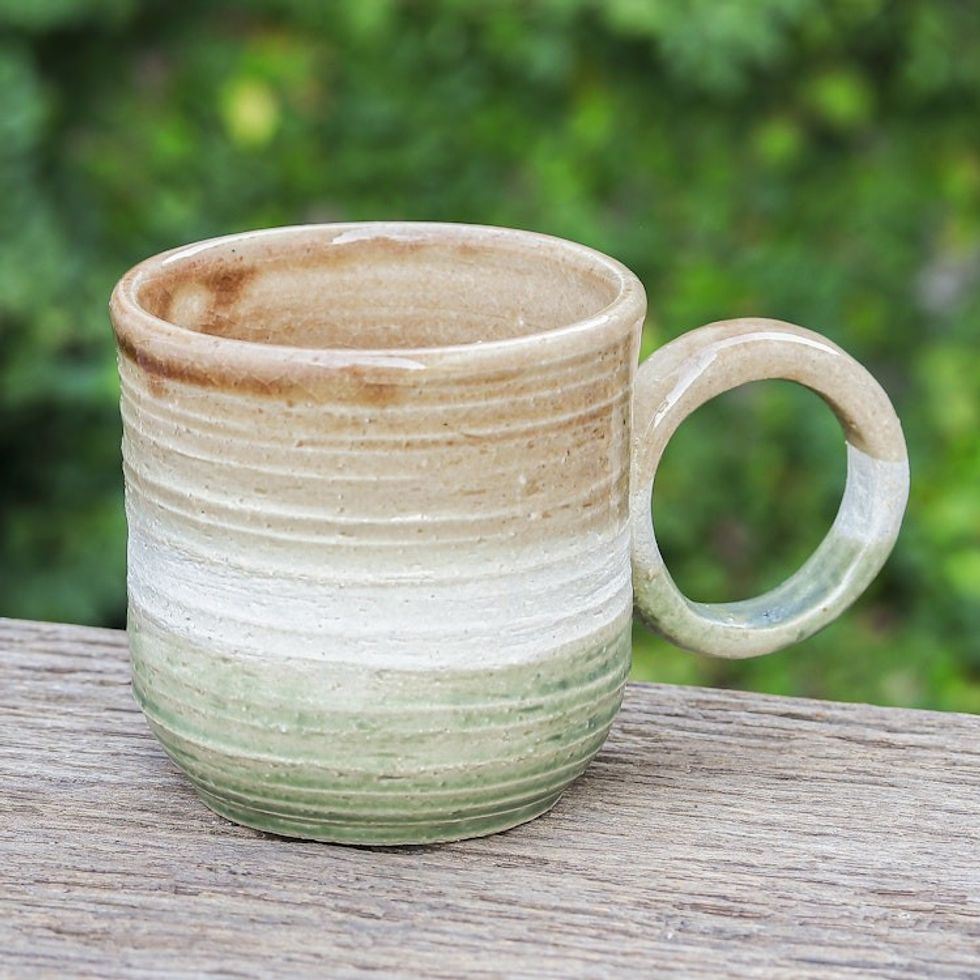 Warm-Toned Ceramic Mug Handcrafted in Thailand 'Natural Energies'