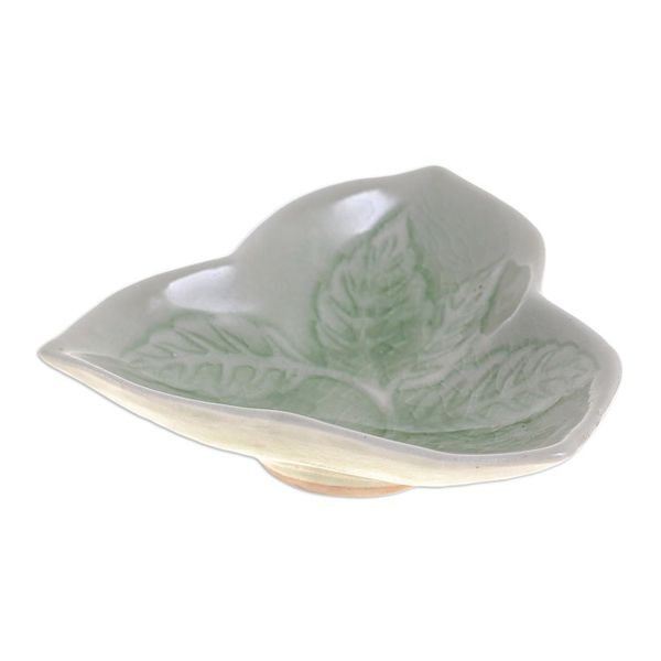 Alternate image for Handcrafted Celadon Candy Dish Triangle Leaf