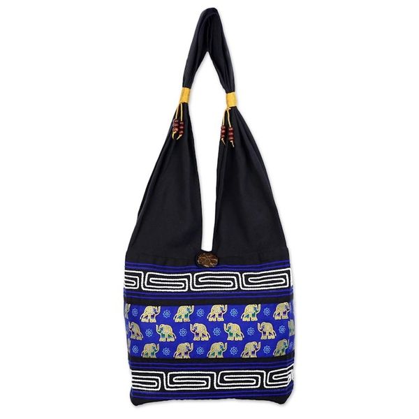 Alternate image for Black and Blue Cotton Blend Shoulder Bag from Thailand Thai Siam