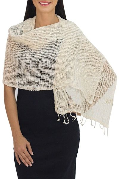 Alternate image for Natural Cotton Hand Woven Shawl Wrap from Thailand Breeze of Nature