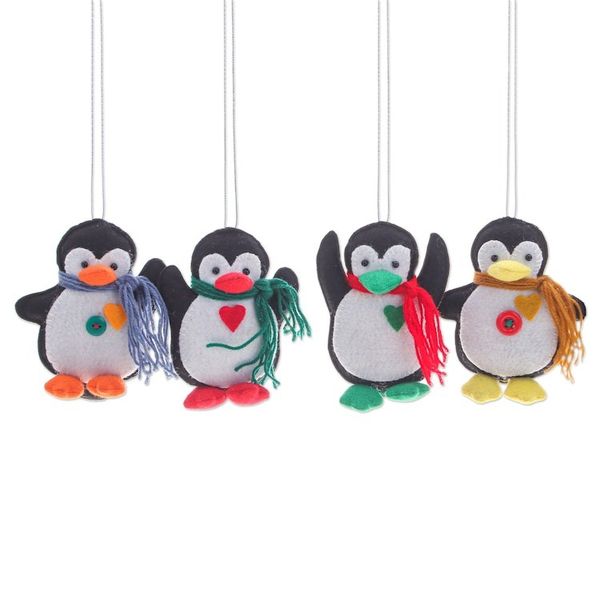 Alternate image for Set of Four Colorful Felt and Acrylic Penguin Ornaments Festive Penguins