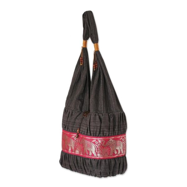 Alternate image for Handmade Grey Cotton Shoulder Bag  Scarlet Thai